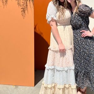 Orange Greek blue and white maxi dress